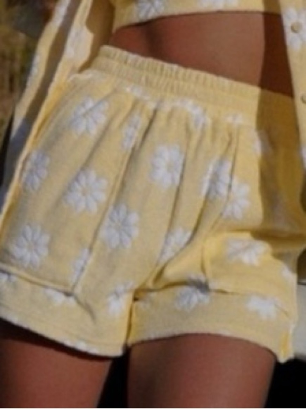 YLLW Women's Yellow Daisy Terry Athletic Shorts